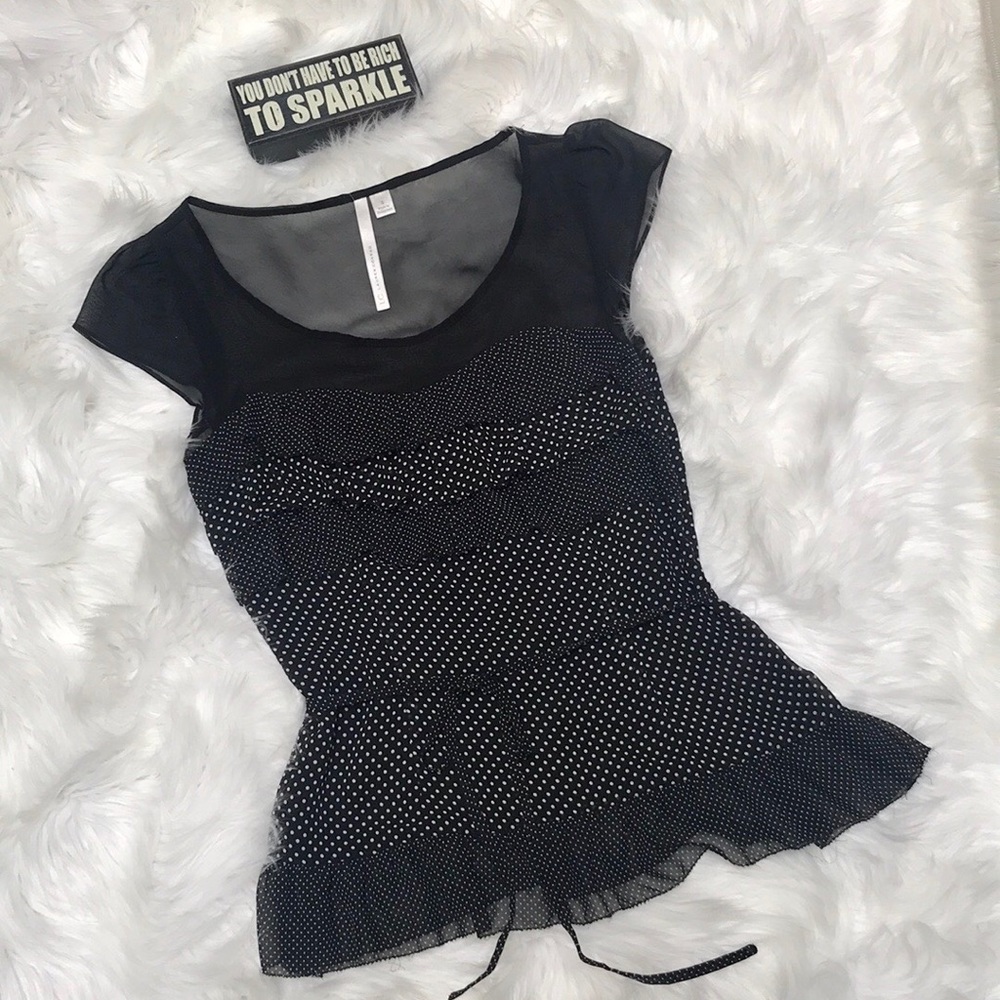 Black Sheer Top Short Sleeves with Layers Small